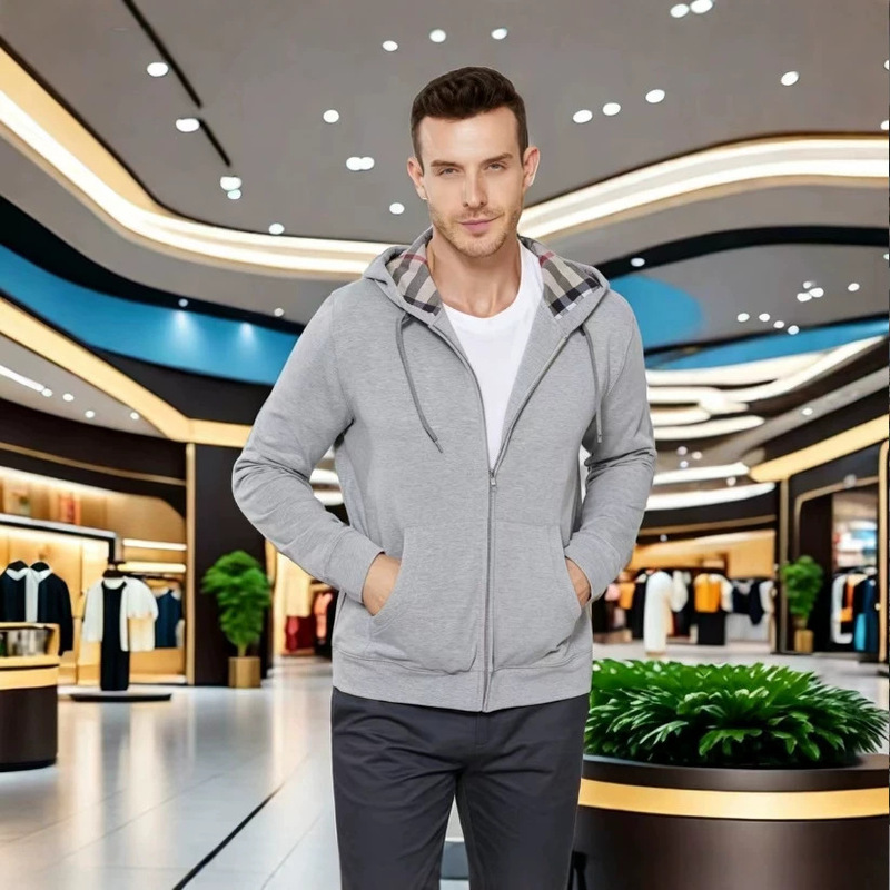 High-Quality British-Style Retro Plaid Hooded Women's Sweatshirt Jacket with Embroidered Logo for Export to Europe and America, Original Design
