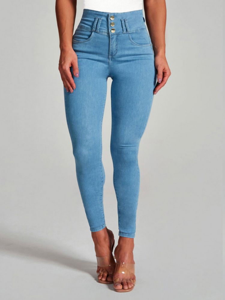 Jeans Ajustados de Cintura Alta para Mujer de Mezclilla de Algodón con Alta Elasticidad