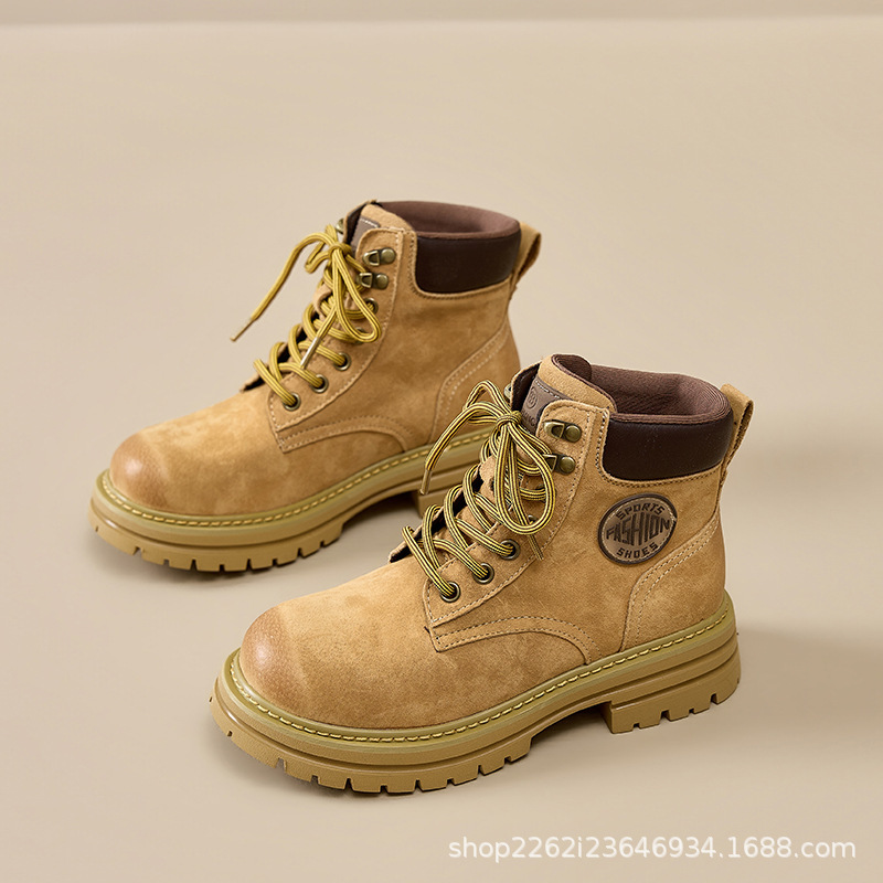 Thick-Soled Height-Increasing Martin Boots for Women, 2026 Spring New Retro British Style Casual Short Boots, Outdoor Sports Yellow Boots Thick-Soled Height-Increasing Martin Boots for Women, 2026 Spring New Retro British Style Casual Short Boots, Outdoor Sports Yellow Boots