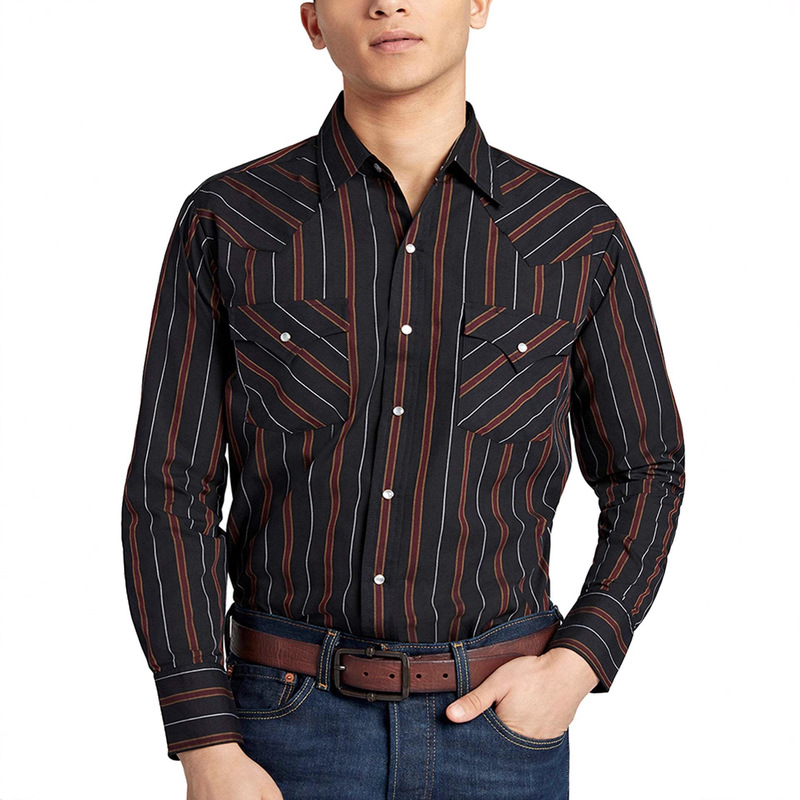 Cross-Border Men's Ely Cattleman Long-Sleeved Western Stripesd Shirt Factory Direct Price