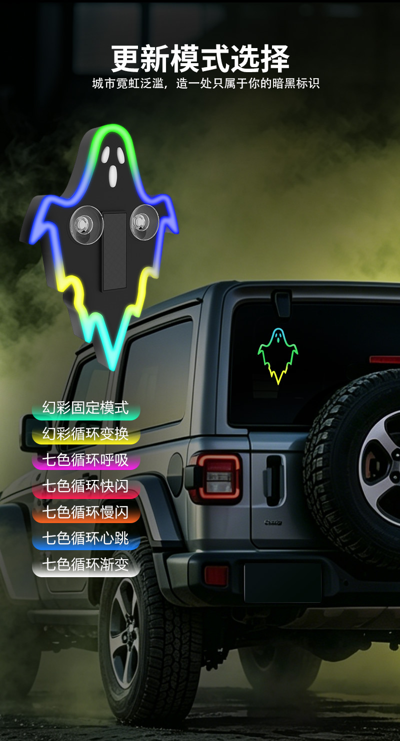 Car-mounted solar triangular window light, colorful car window light, devil ghost light, ambient light, suction cup-style car atmosphere light