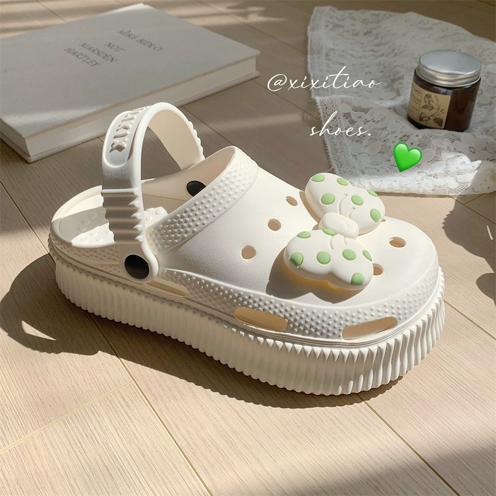 Летние женские модные пляжные сандалии для отпуска на берегу моря, верхняя одежда, обувь с туфельками, обувь для милых девушек с отверстиями в виде банта и сердечком