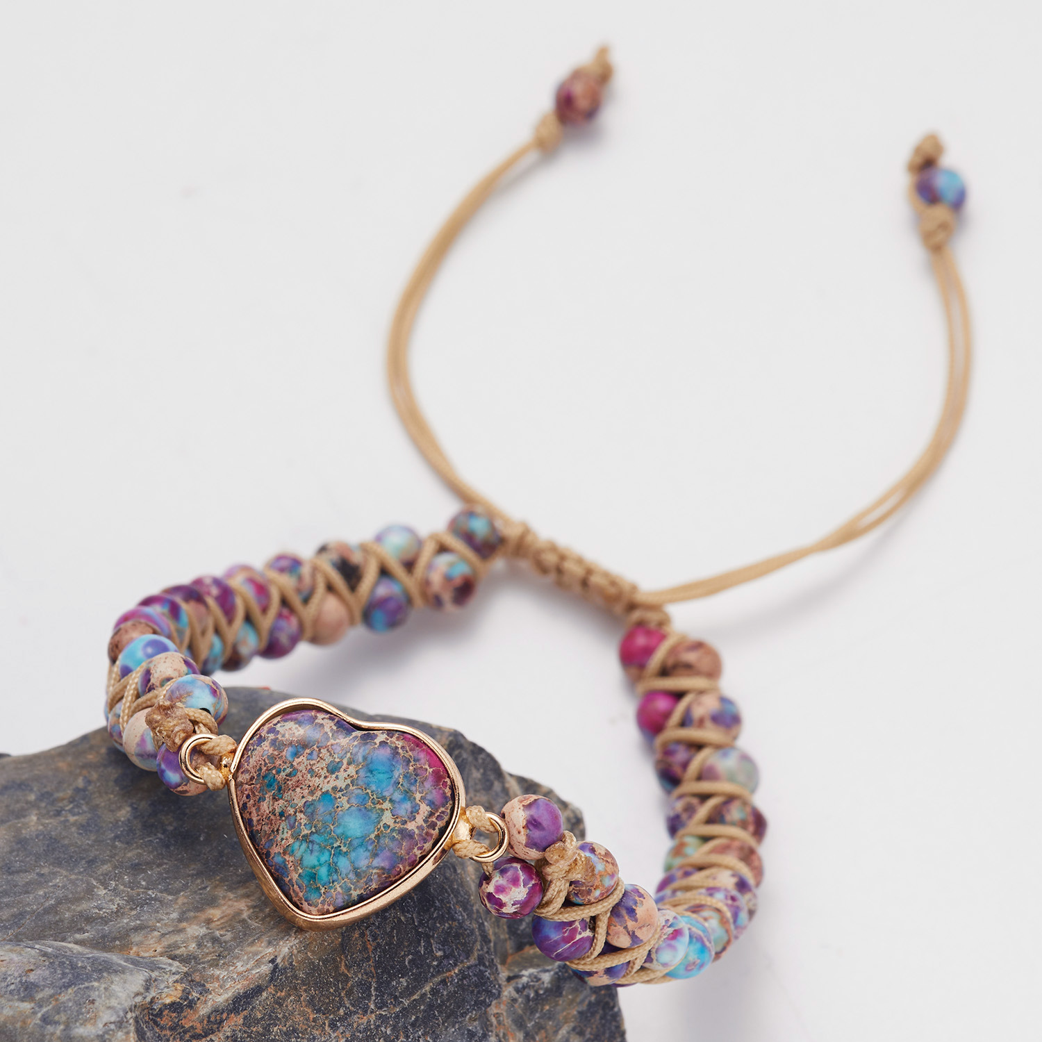 Fashion Heart Shape Stone Knitting Unisex Bracelets 1 Piece