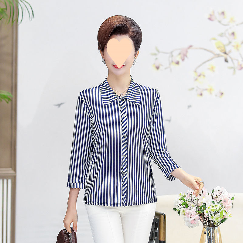 老年人夏装女60岁7080奶奶春秋款翻领冰丝衬衫中老年妈妈衬衣新款|undefined
