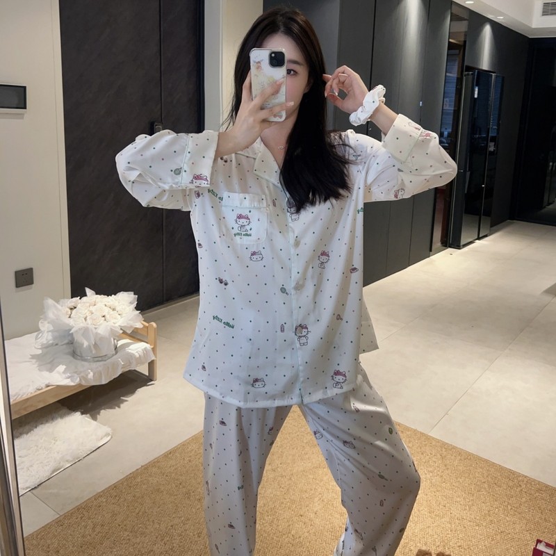 【波点网球】秋季新款卡通波点长袖长裤家居服冰雪丝可爱家居服薄|undefined