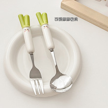 大葱勺子叉子套装学生创意餐具叉勺两件套单人家用便携收纳盒