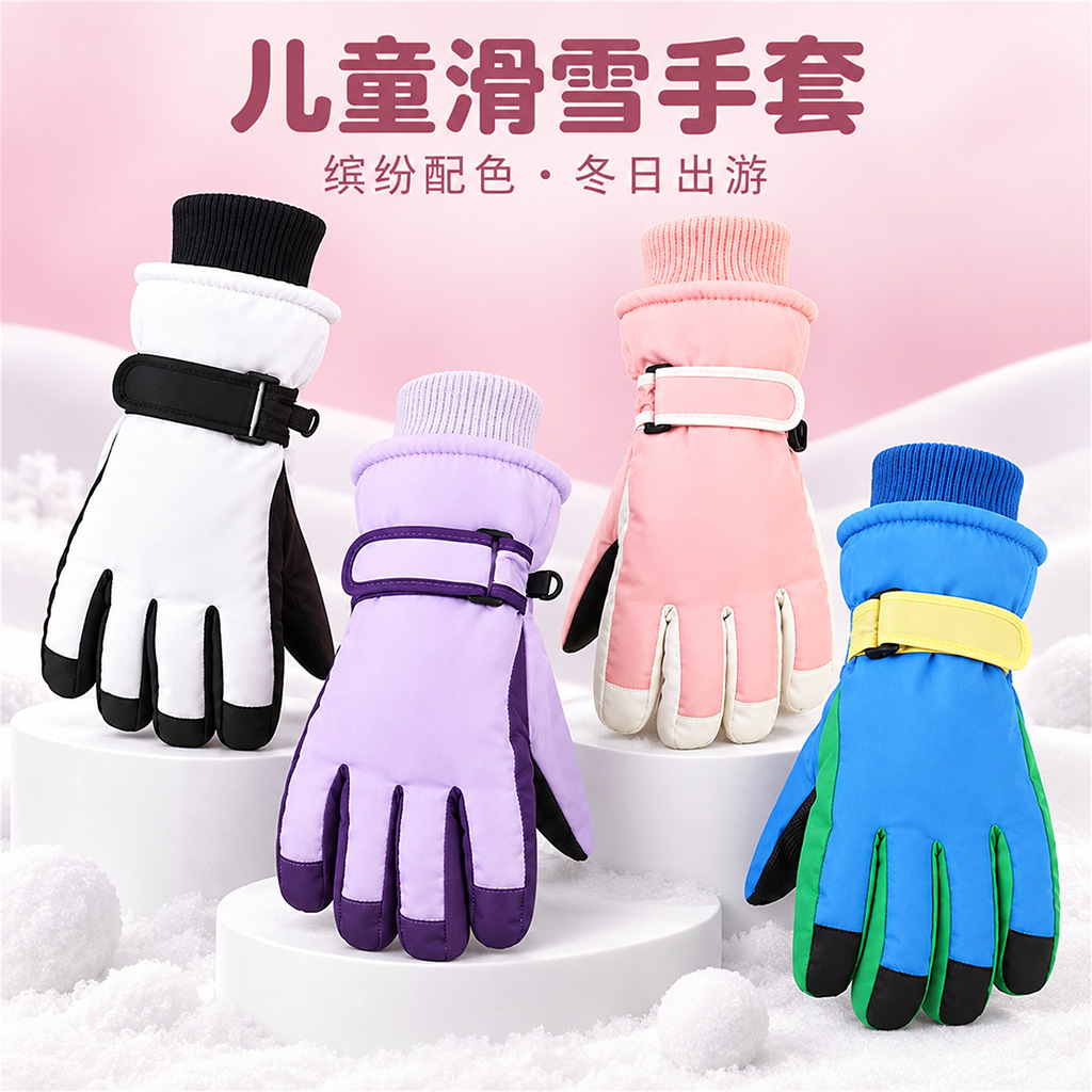 Pantalla táctil para niños de 3 - 17 años de invierno grueso a prueba de frío impermeable a prueba de viento antideslizante y caliente para jugar con guantes de seda
