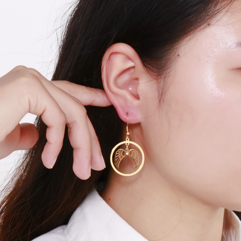10g Weight Earrings Classification Fashion New Stainless Steel Round Hollow Angel Wings Ear Hook