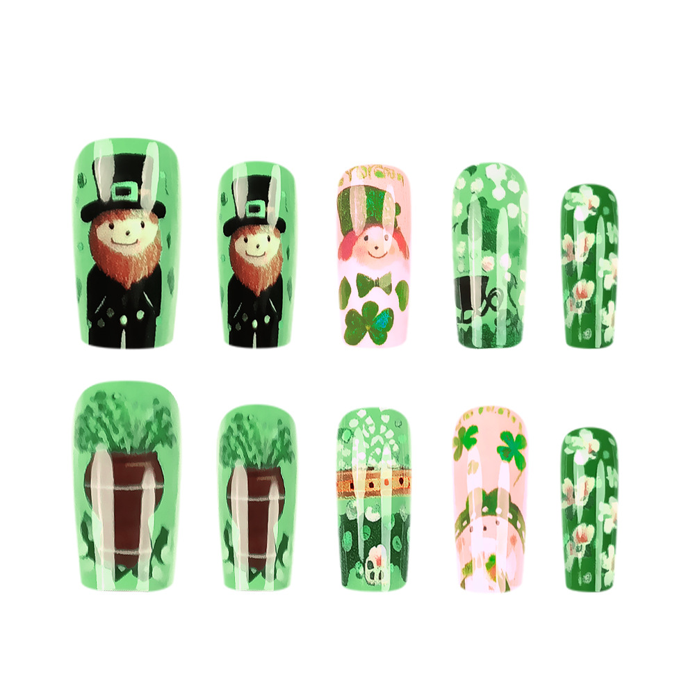 Comercio exterior día de San Patricio uñas de dibujos animados enano clover 24 piezas de uñas más vendidas