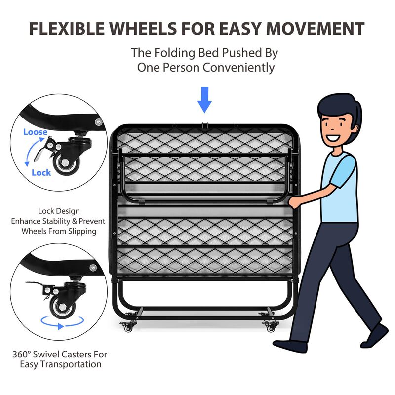 Amazon Folding Bed with Mattress Single Foldable Portable Home Hotel Extra Bed Memory Foam Nap Bed
