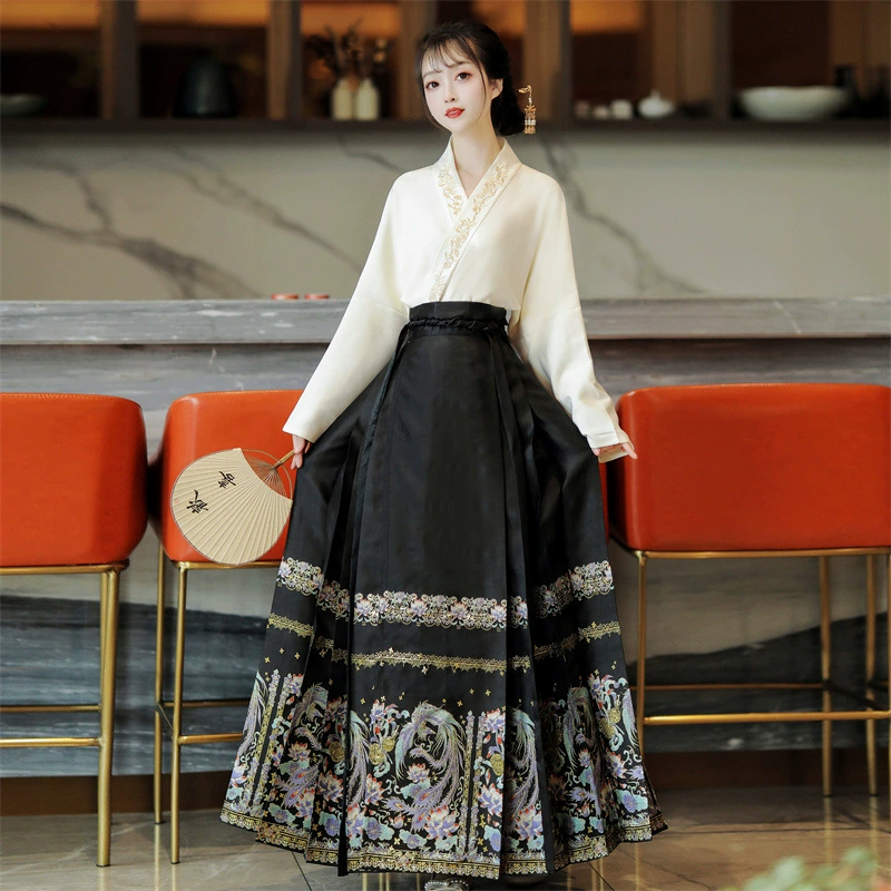 Золотая тканая юбка с конским лицом Ming, Hanfu, женский новый осенний Улучшенный выпуск Fengxi, 2023, повседневный древний костюм