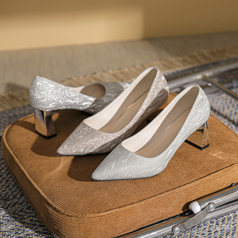 2023 New Pointed Thick Heel High-heeled Shoes Plus Size Widened Crystal Shoes Xiuhe Clothing Small Size Women's Single-layer Shoes Wedding Banquet 2023 New Pointed Thick Heel High-heeled Shoes Plus Size Widened Crystal Shoes Xiuhe Clothing Small Size Women's Single-layer Shoes Wedding Banquet