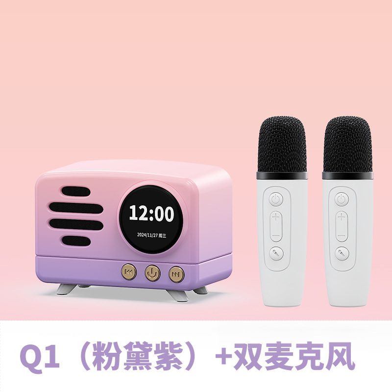 厂家直销万人迷Q2复古歌词音响便携式迷你蓝牙音箱可爱KTVK歌唱歌|undefined