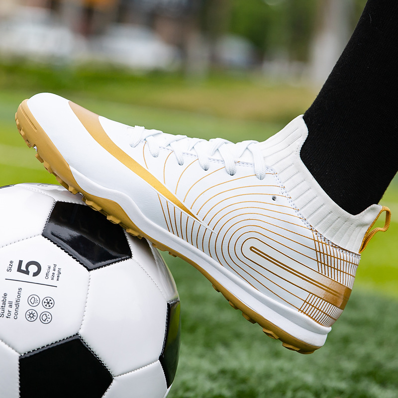 Local tyrant gold ag spike tf football shoes men's new high-top leather foot sports training shoes youth game football_voghion.com