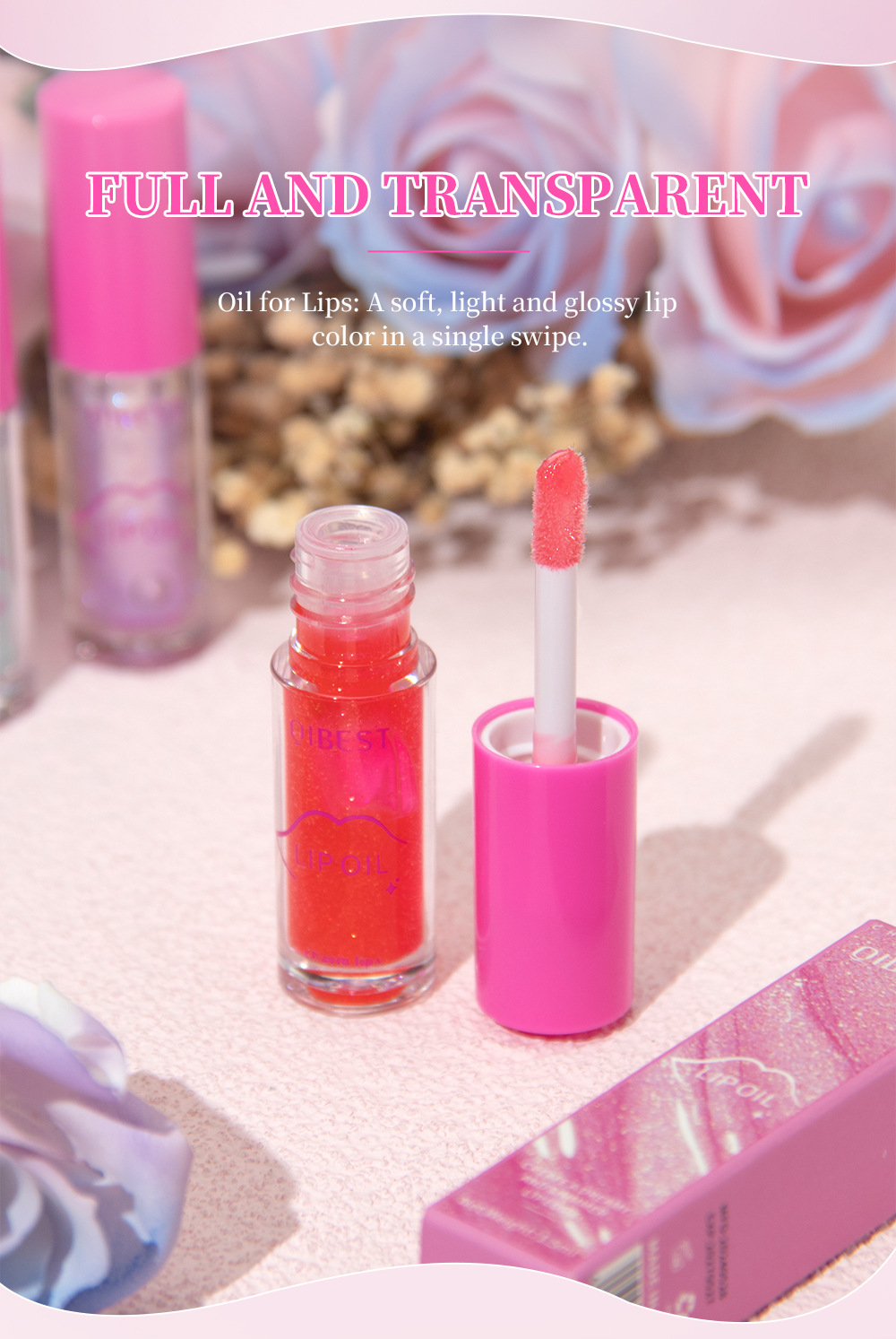 QIBEST Cross-border Mirror Pearlescent Lip Oil Moisturizes, hydrates, hydrates, softens, is transparent, natural and long-lasting, and prevents dry and chapping lips Application Scenario