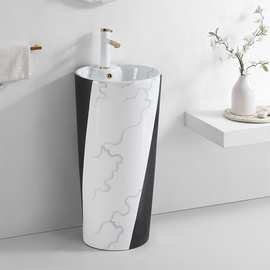 落地式陶瓷连体一体带龙头孔彩色圆形立柱盆洗手盆洗脸盆洗手池