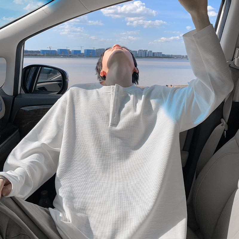 Fashion Versatile Textured Henley Collar Plus Size Solid Color Base Shirt Long Sleeve T-Shirt Men T24521-Special P42 Control 78