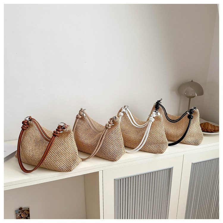 114g Weight Polyester Lining Material Weave Fashion Element Zipper Closure Type Single Shoulder Strap Strap Type Underarm Bag Bags Type Daily, Street, Shopping Occasion Straw Material New Year Festival Solid Color Pattern All Seasons Season Women's Gender Streetwear Style Square Shape Large Size Women's Large Straw Solid Color Streetwear Weave Square Zipper Underarm Bag 5