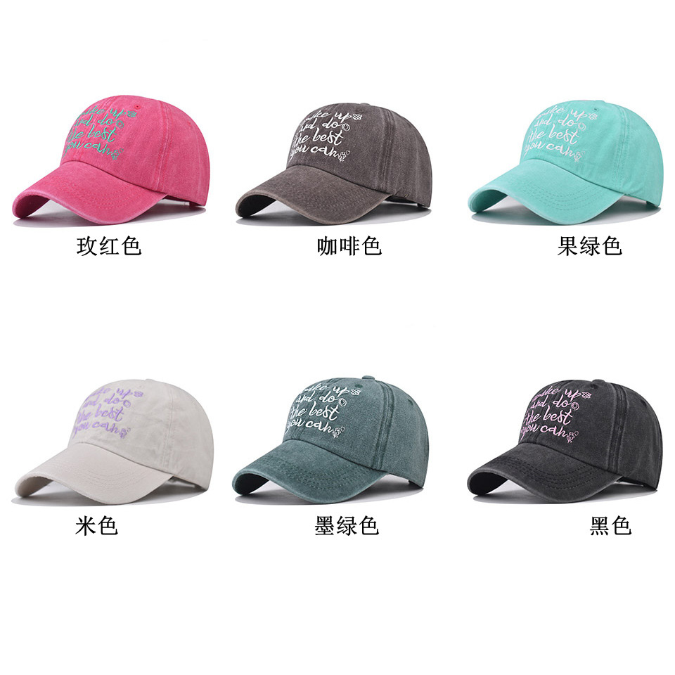 Lavado transfronterizo para hacer viejas letras pequeñas inglesas bordadas sombrero de béisbol masculino y masculino de cuatro estaciones sombrero de vaquero clásico simple lengua de pato