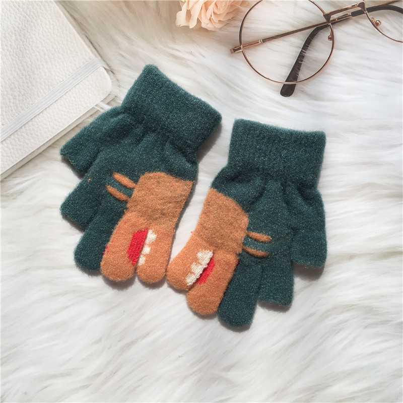 Children's Korean Edition Dinosaur Jacquard Crystal Velvet Knitted Autumn Winter Warm Boys and Girls' Writing Gel Two_voghion.com