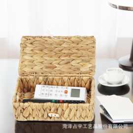 跨境手工编织收纳筐翻盖文具书籍置物筐家用桌面杂物整理筐零食篮