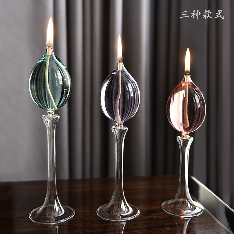 Creativo vidrio transparente vidrio candelabro lámpara de aceite decoración del hogar creativo europeo romántico vela cena lámpara de aceite de vidrio