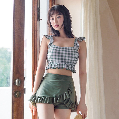 Amazon Cross-border Women's Plaid Conservative Fresh Student Vacation Swimwear E-commerce Platform Purchased Item