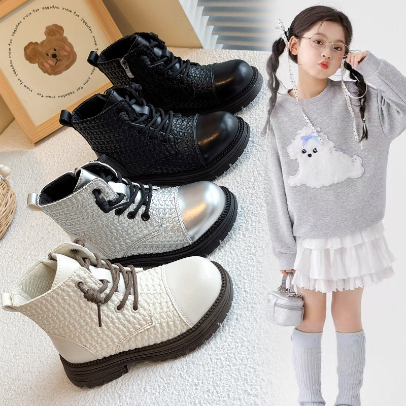 Children's Cloth Woven Autumn and Winter Kidsren's Shoes Girls' Boots Boys' Single Boots Baby Girl's Boots Soft-Soled Short Boots