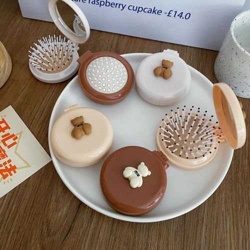 Cute little mirror, portable mini air cushion comb for girls, foldable air bag comb, massage comb and mirror all in one