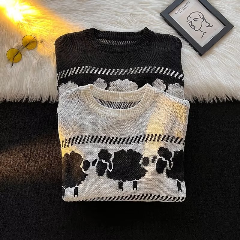 Men's Retro Jacquard Sweater For Men Loose Versatile Knit Coat_voghion.com