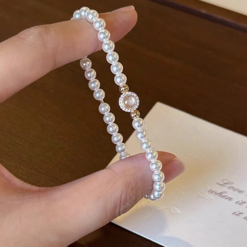 Ice-Clear Imitation Pearl Bracelet for Women, Accessible Luxury Niche, Exquisite New Style, Stacked High-Looking Bestie Millet Bead Trendy Bracelet