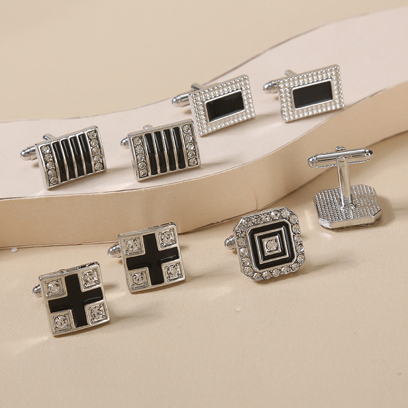 Diamond Crystal Cufflinks For Men Elegant Striped Shirt Design_voghion.com