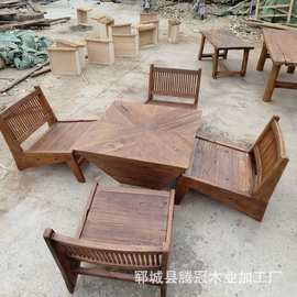 老榆木茶桌民宿餐桌复古怀旧风烧烤桌中式咖啡桌矮桌榆木桌麻将桌