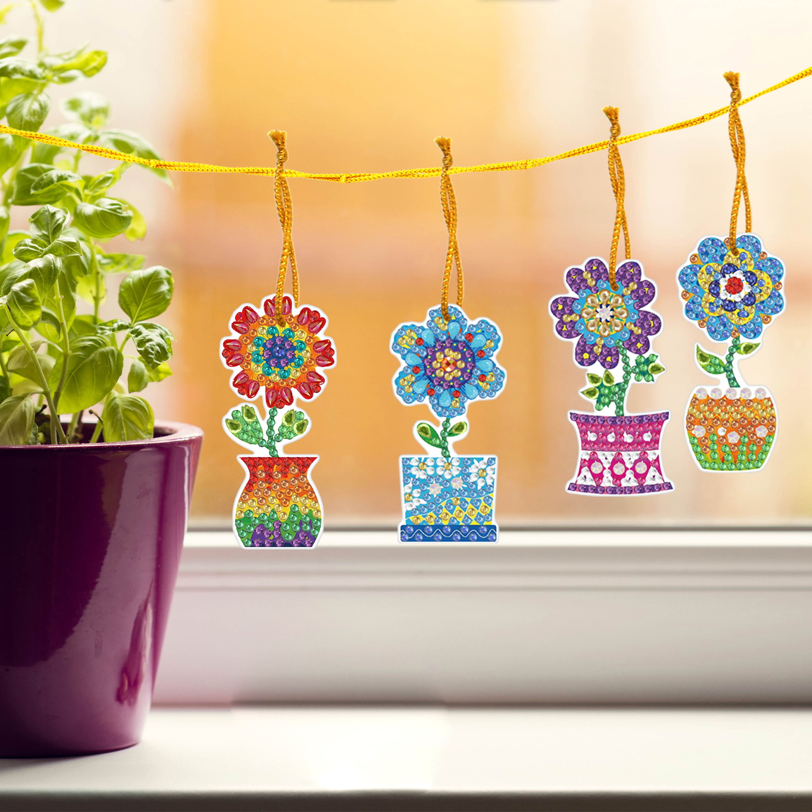 Pintura de diamante alrededor de la primavera nueva pintura de diamante DIY marcadores de flores creativas en maceta colgante