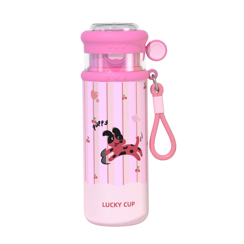 Caricatura encantadora impresión 3D de acero inoxidable taza de alumno tres tazas de agua de paja para niños portátiles de cuerda hervidor de agua mujer