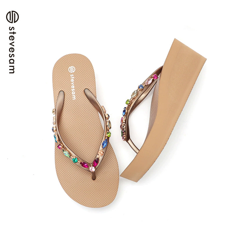 Stevesam Staf 6CM яркие бриллиантовые шлепанцы на танкетке, летние шлепанцы на толстой подошве для женщин, которые можно носить на улице, создавая ощущение высокого класса.