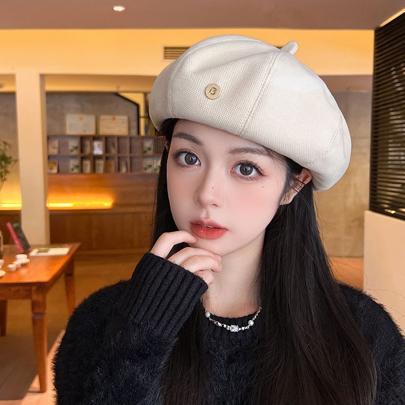 Beret Women's 2023 Spring and Autumn Season Big Headed Waist Bud Instagram Red Face Small Octagonal Painter Hat_voghion.com
