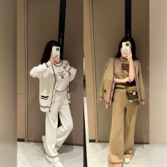 跨境2025年新款字母无袖套头针织上衣开衫外套休闲阔腿裤三件套女