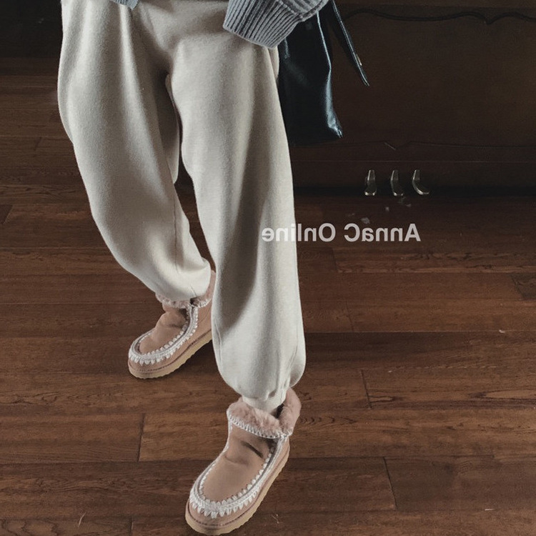 Special Offer Non-Refundable! Slimming Solid Color Wool Retro Thickened Cuffed Casual Pants for Women Korean Style Loose High-Waisted Long Pants