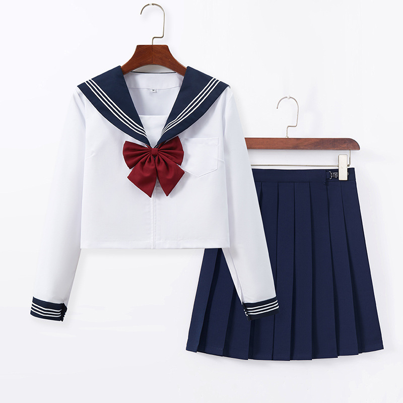 Blue collar white three jk uniform full sailor suit jk suit jk skirt genuine proofreading pleated skirt skirt