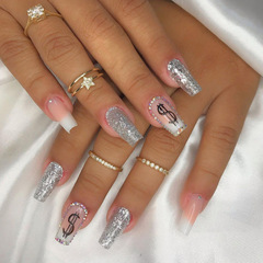 Pink mid-length ballet nails, explosive diamond style, lucky manicure, ins style, European and American cool manicure, wearable manicure, wholesale