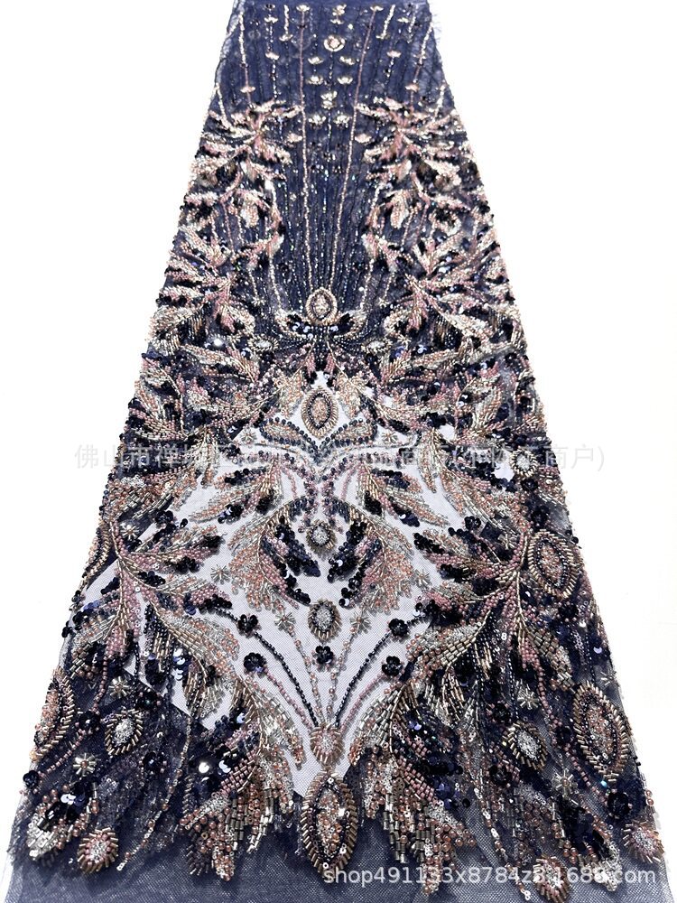 Corte europea anchoa bordada tela de malla alfombra roja vestido de cena de alta gama fiesta temática tela lujosa ligera image 11