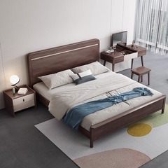 2024 New Nordic Solid Wood Bed with Modern Minimalist Design, Suitable for Small Apartments, Master Bedroom, 1.8-meter High Box Storage Firm Headboard Wedding Bed