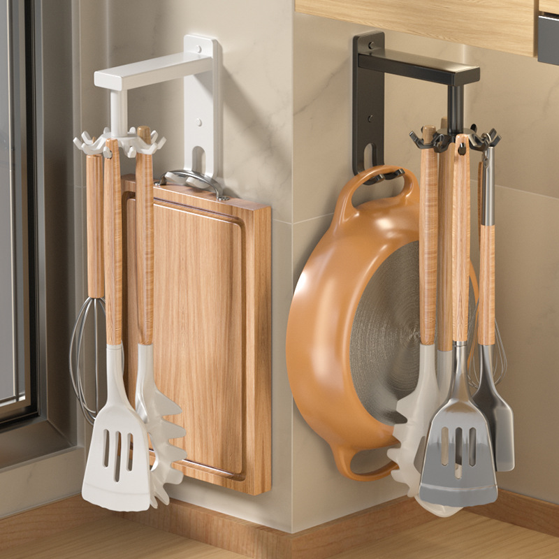 Cocina gancho giratorio multifuncional estante de almacenamiento montado en la pared espátula estante de almacenamiento cuchara pala rack ponche-rack libre