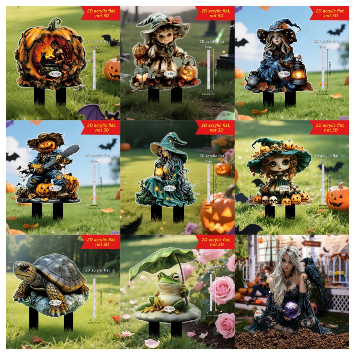 跨境万圣节南瓜屋魔法精灵仙子2D平面亚克力户外花园装饰品地插