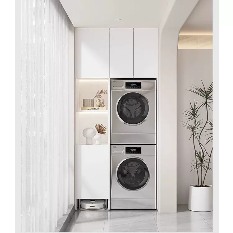 蜂窝铝阳台柜洗衣机一体柜洗脸池柜扫地机器人洗烘组合柜切角定制