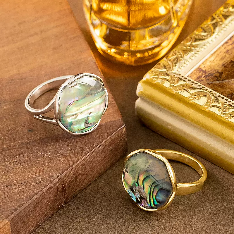 法式复古个性中古风不规则天然鲍鱼贝壳可调节开口戒指高级感手饰