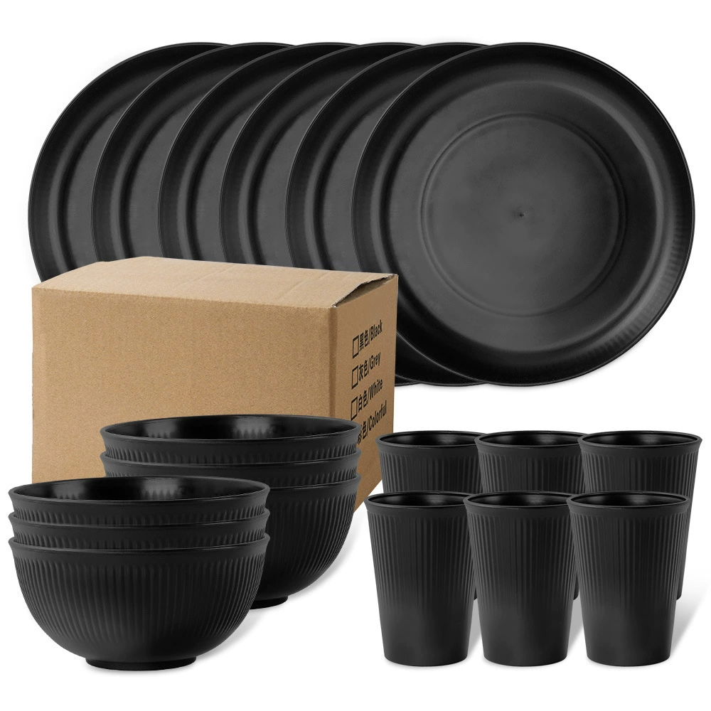 Dinnerware Set, Thickened Black Dinner Plates & Soup Bowls, 16–32 Piece Options, Home Tableware