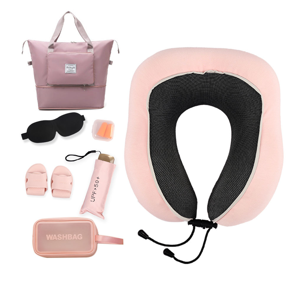 Nuevo traje de viaje en casa transfronteriza almohada en forma de U almohada de cuello de viaje portátil almohada de espuma de memoria de almacenamiento multifuncional