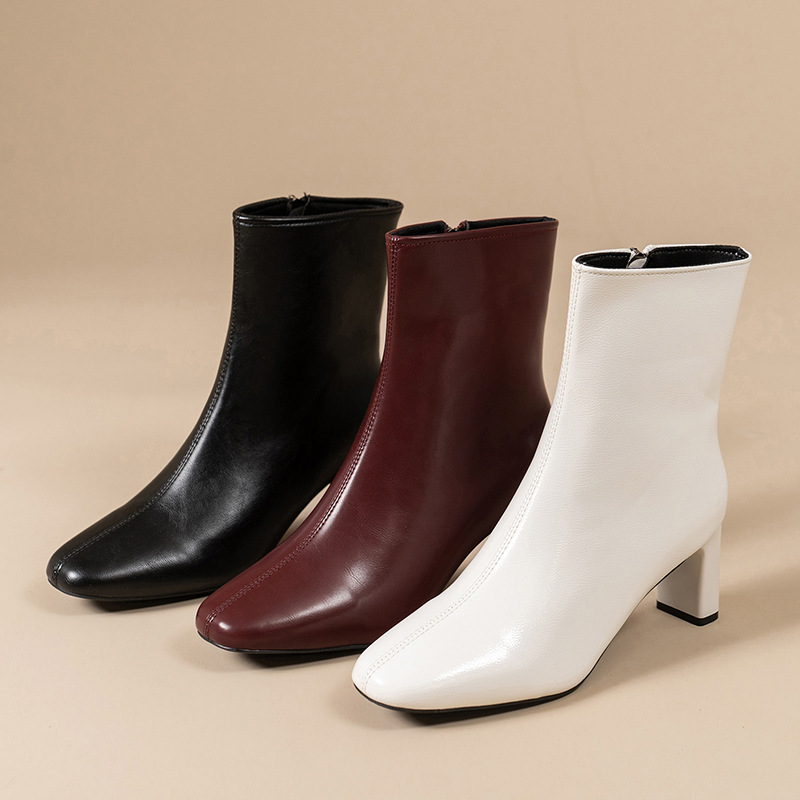 Square-Toe Chunky Heel Martin Boots for Women, 2026 Autumn and Winter New European and American Style Short Boots with Side Zipper, High-Heeled Fashion Boots for Women